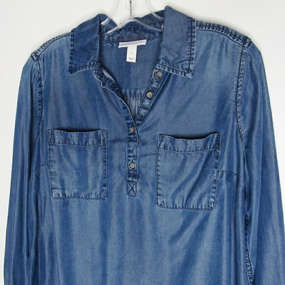 Liz Lange Maternity - Long Sleeve Blue Chambray Shirt -Small - Picture 2 of 6